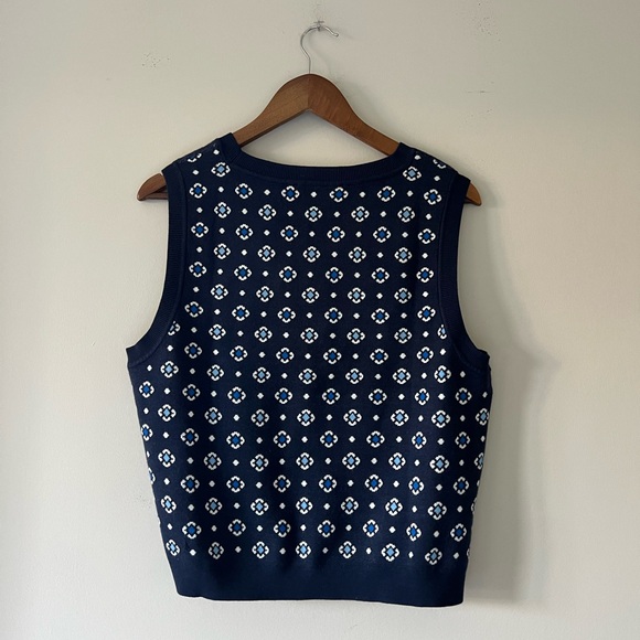 Loft Floral Jacquard Patterned Sweater Sleeveless Top - Navy Blue Size Large NWT - Picture 3 of 9